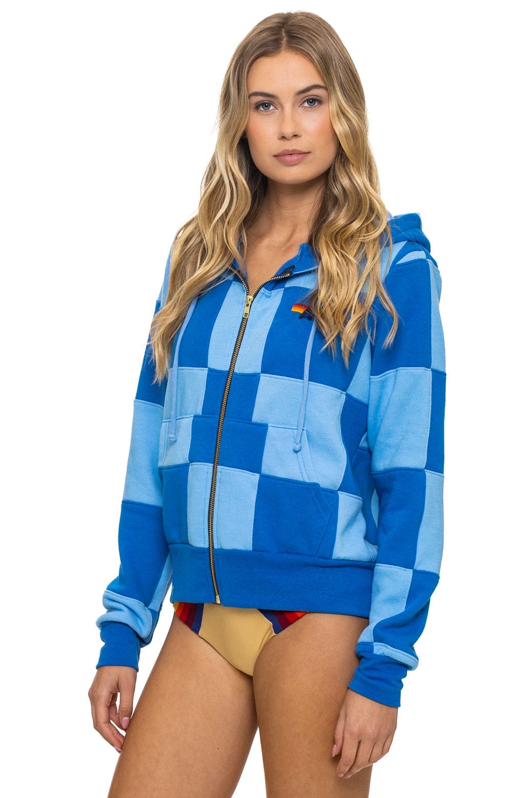 CHECK QUILT ZIP HOODIE - SKY // ADVENTURE BLUE