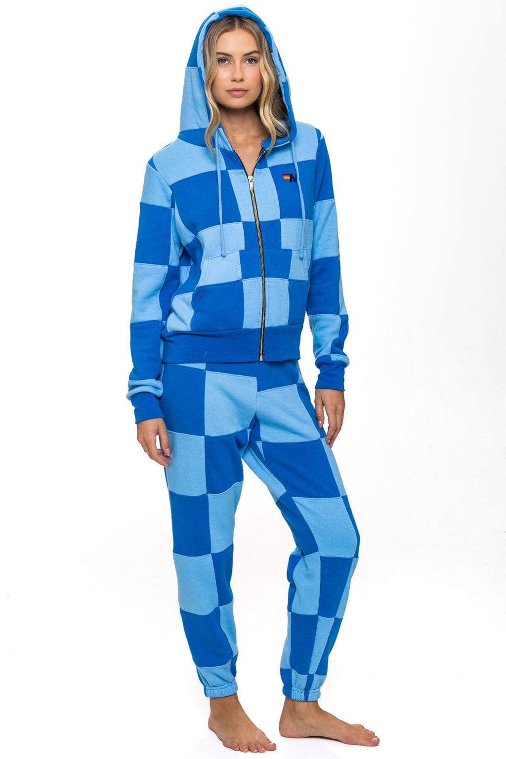 CHECK QUILT ZIP HOODIE - SKY // ADVENTURE BLUE