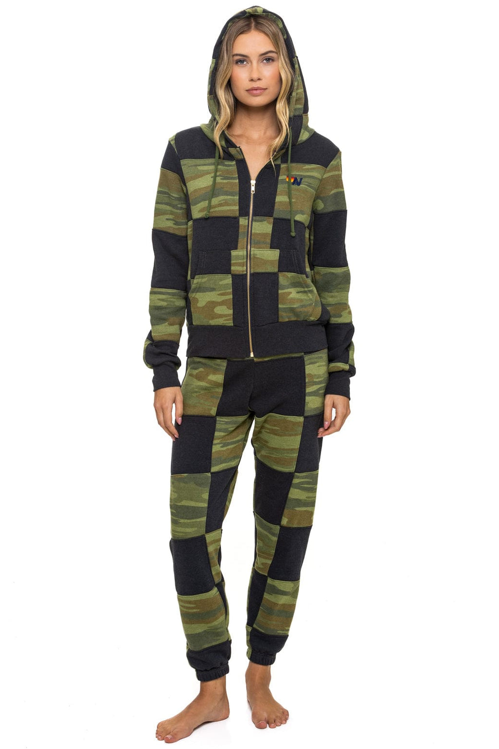 CHECK QUILT ZIP HOODIE - SMOKE // CAMO