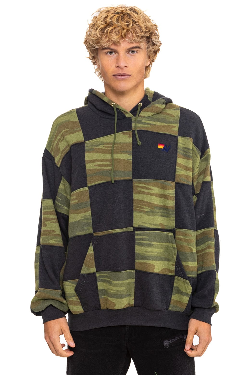 CHECK QUILT RELAXED PULLOVER HOODIE - SMOKE // CAMO