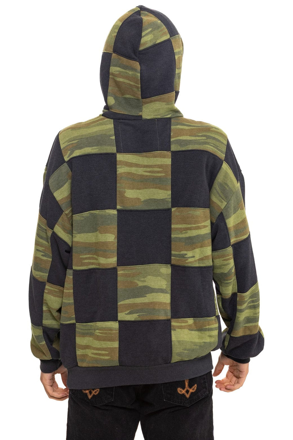 CHECK QUILT RELAXED PULLOVER HOODIE - SMOKE // CAMO