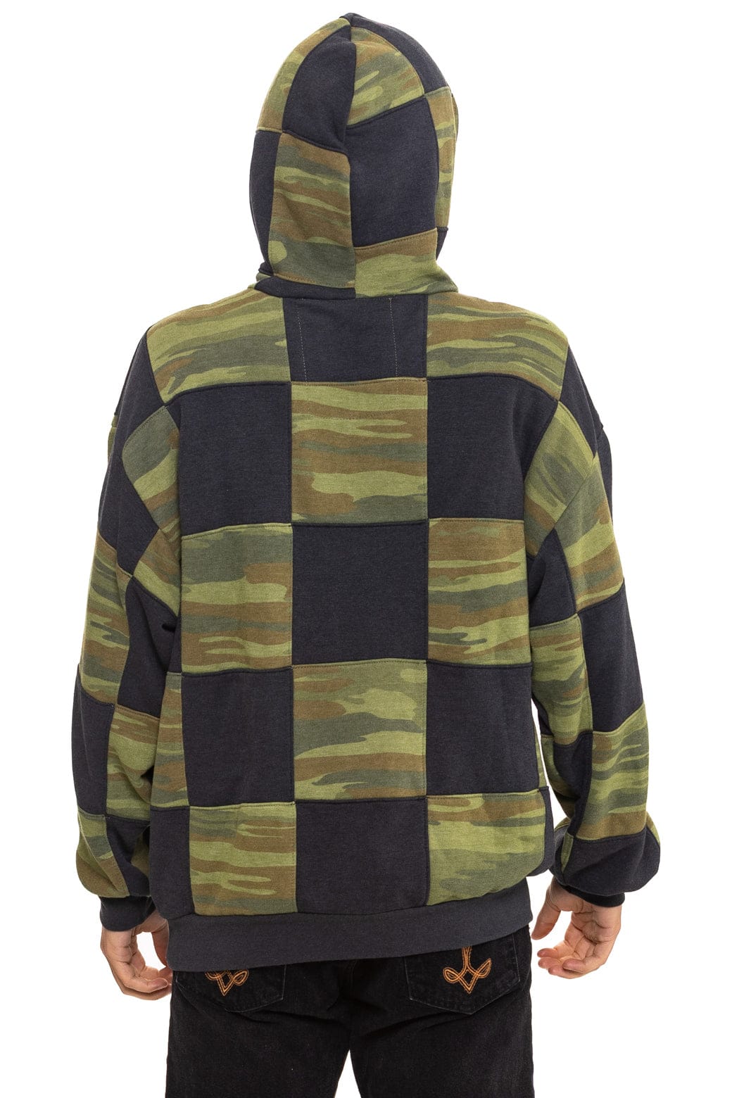 CHECK QUILT RELAXED PULLOVER HOODIE - SMOKE // CAMO