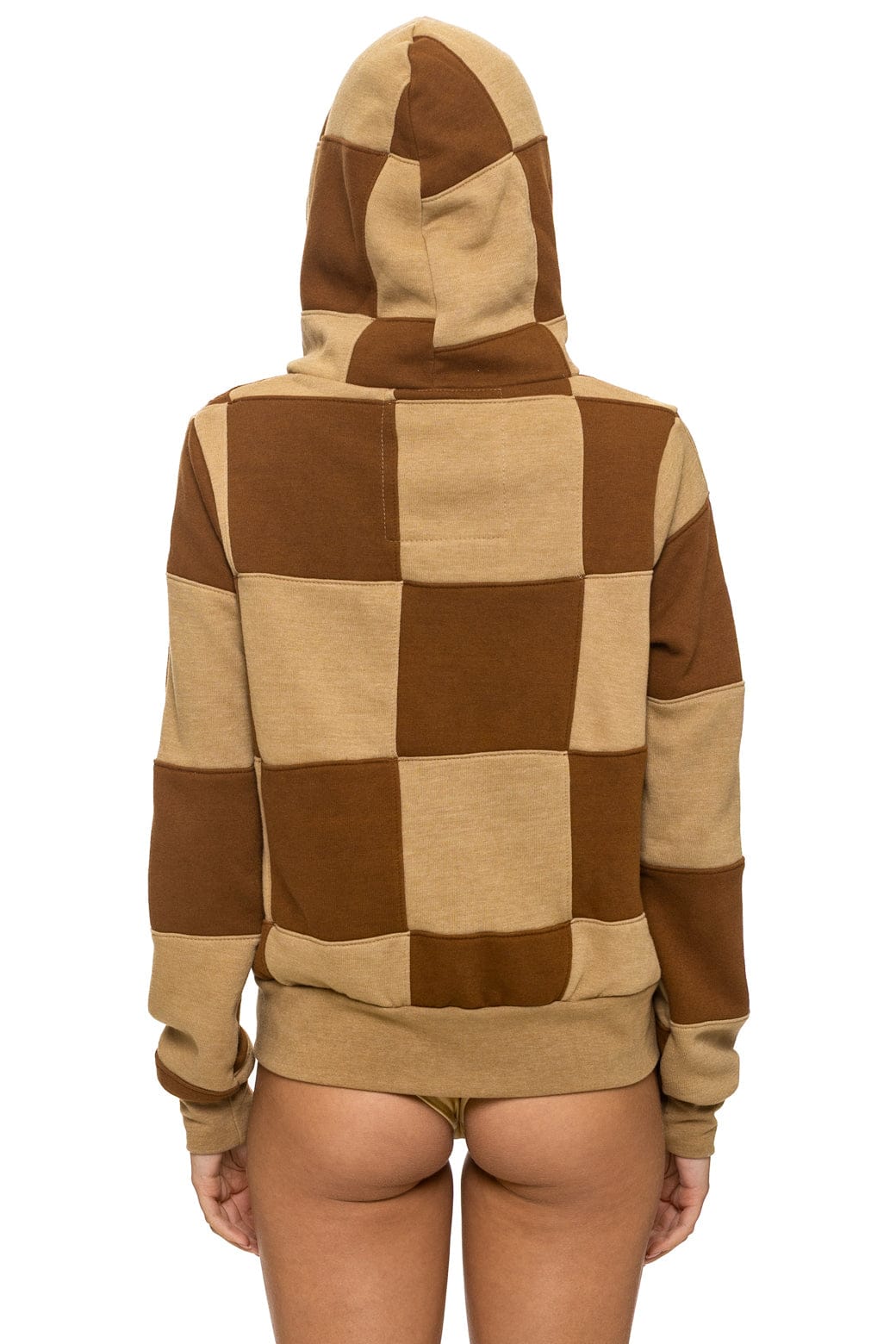 CHECK QUILT ZIP HOODIE - TAN // CINNAMON