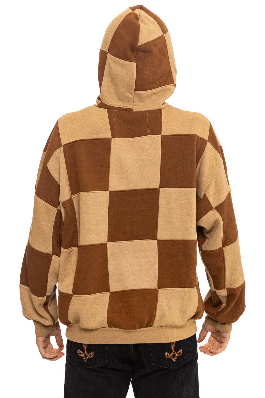 CHECK QUILT RELAXED PULLOVER HOODIE - TAN // CINNAMON
