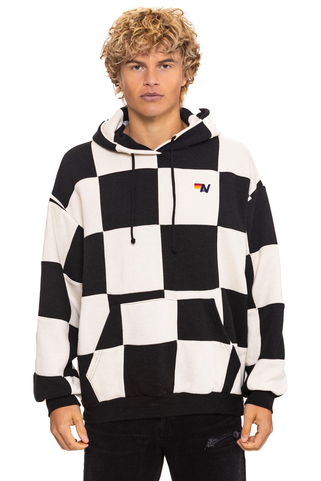 CHECK QUILT RELAXED PULLOVER HOODIE - VINTAGE WHITE // BLACK