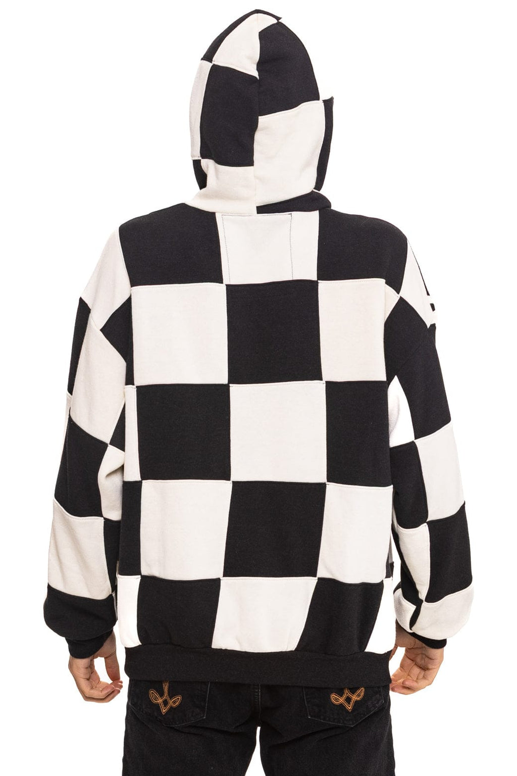CHECK QUILT RELAXED PULLOVER HOODIE - VINTAGE WHITE // BLACK