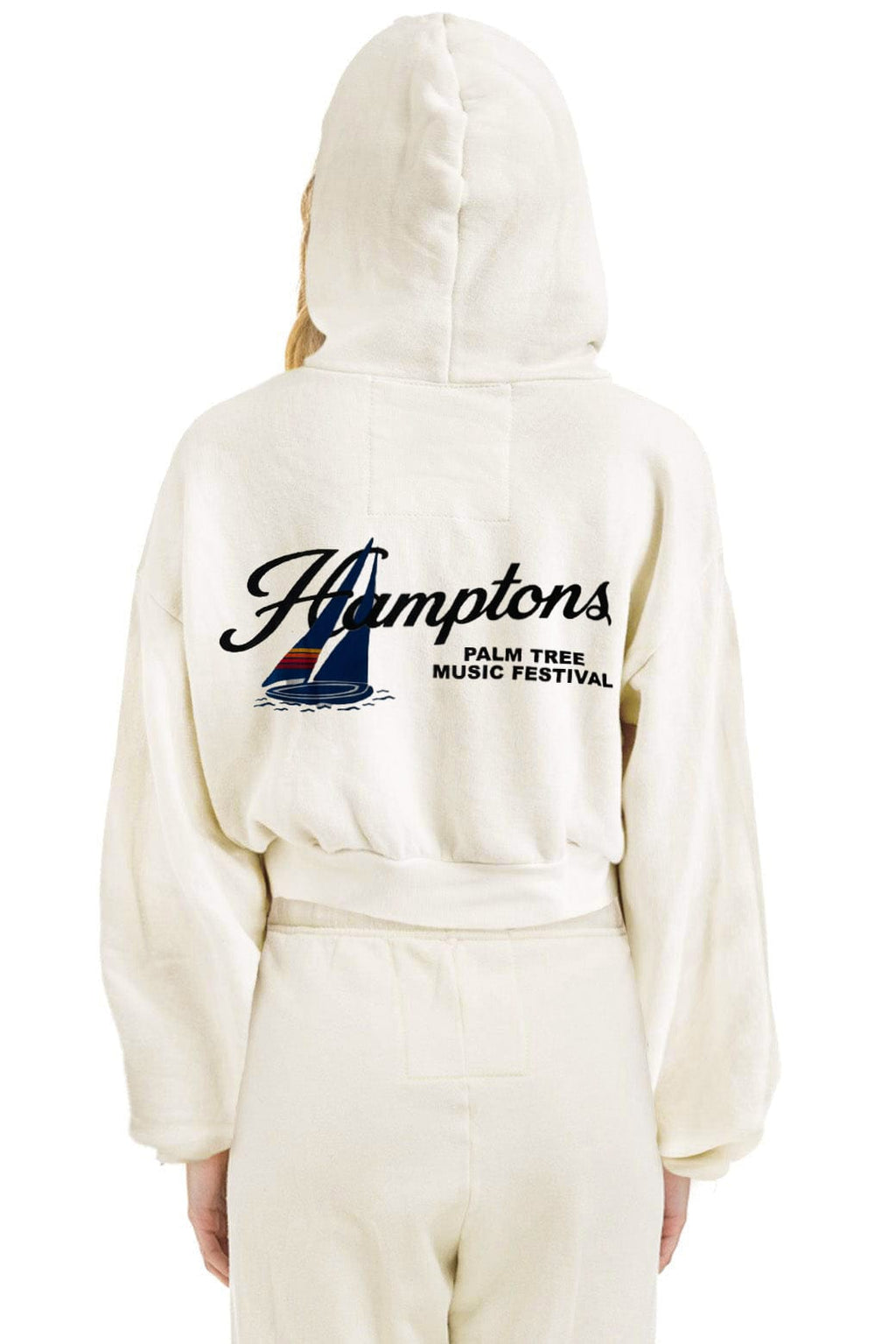 PALM TREE FEST HAMPTONS 2026 CROPPED ZIP HOODIE RELAXED - VINTAGE WHITE