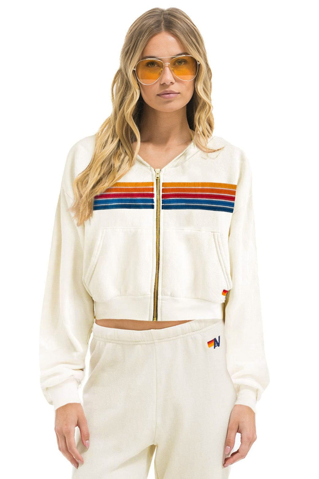 PALM TREE FEST HAMPTONS 2026 CROPPED ZIP HOODIE RELAXED - VINTAGE WHITE