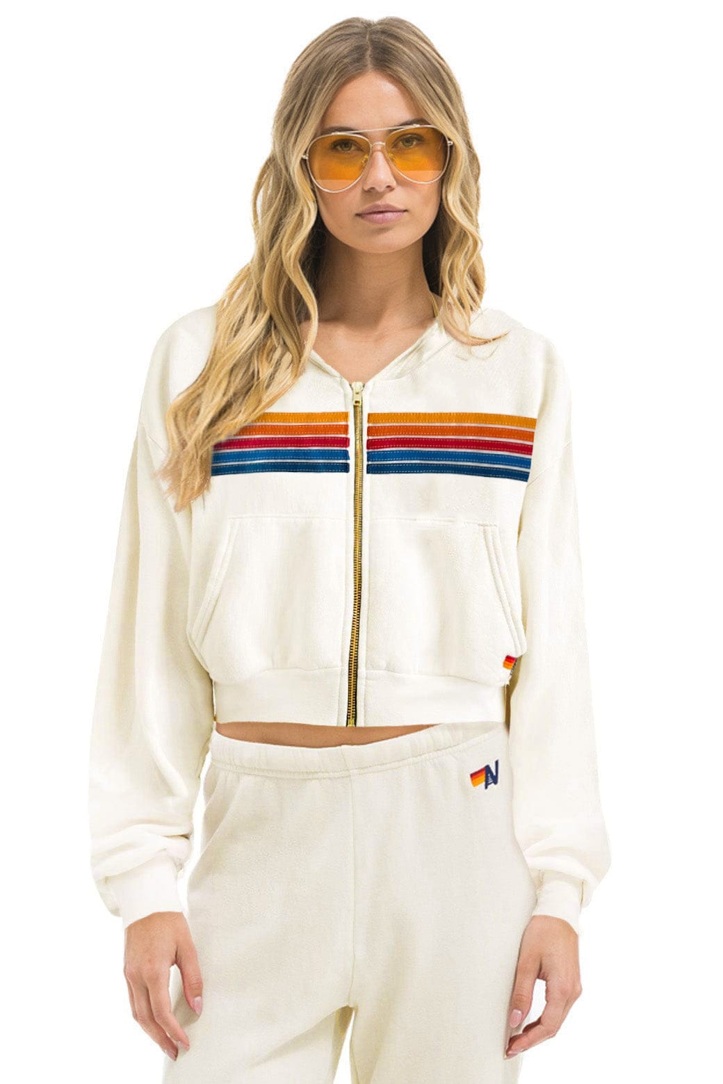 PALM TREE FEST HAMPTONS 2026 CROPPED ZIP HOODIE RELAXED - VINTAGE WHITE