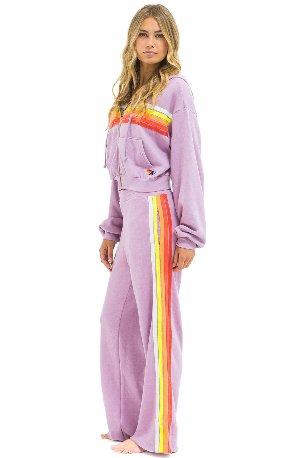 5 STRIPE CROPPED ZIP HOODIE RELAXED - MAUVE // WHITE NEON