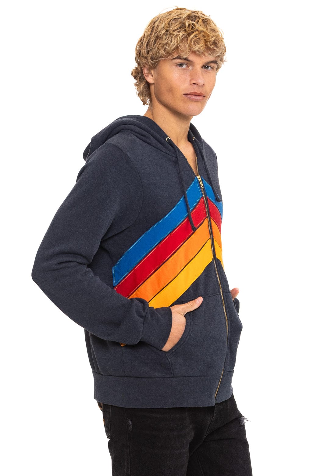 MOUNTAIN STITCH CHEVRON 4 ZIP HOODIE - CHARCOAL