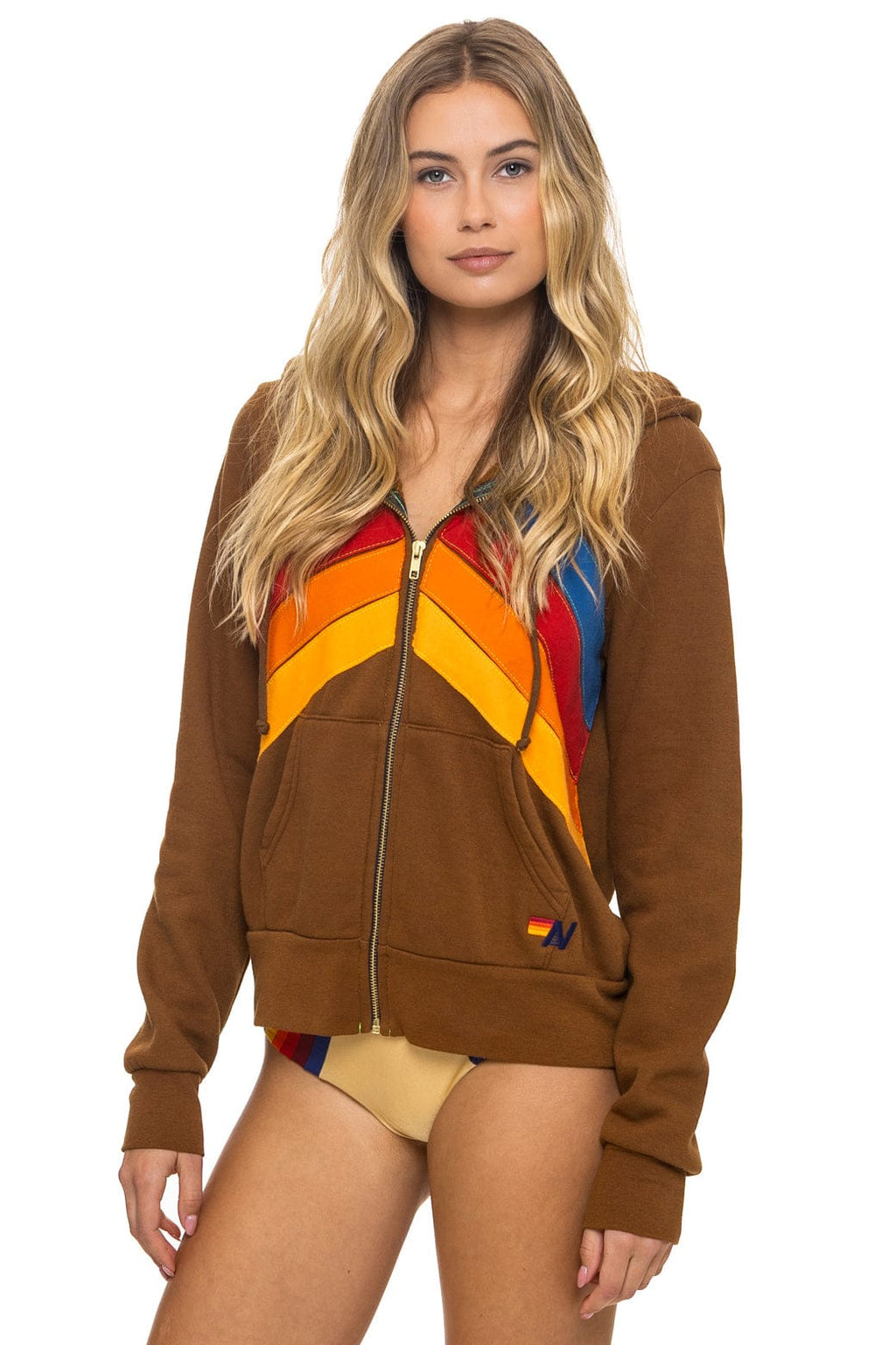 MOUNTAIN STITCH CHEVRON 4 ZIP HOODIE - CINNAMON