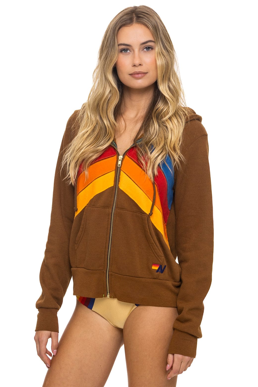 MOUNTAIN STITCH CHEVRON 4 ZIP HOODIE - CINNAMON
