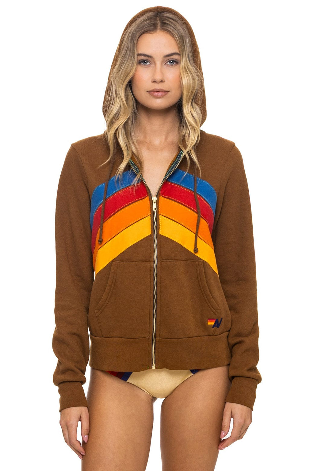 MOUNTAIN STITCH CHEVRON 4 ZIP HOODIE - CINNAMON
