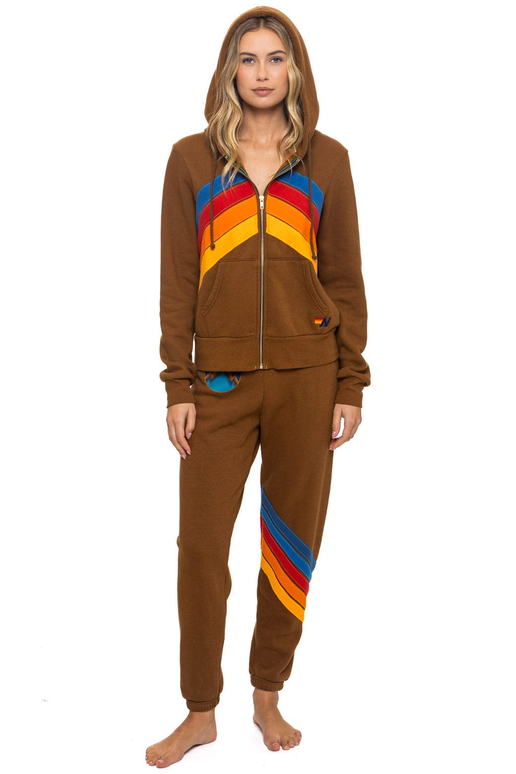 MOUNTAIN STITCH CHEVRON 4 ZIP HOODIE - CINNAMON