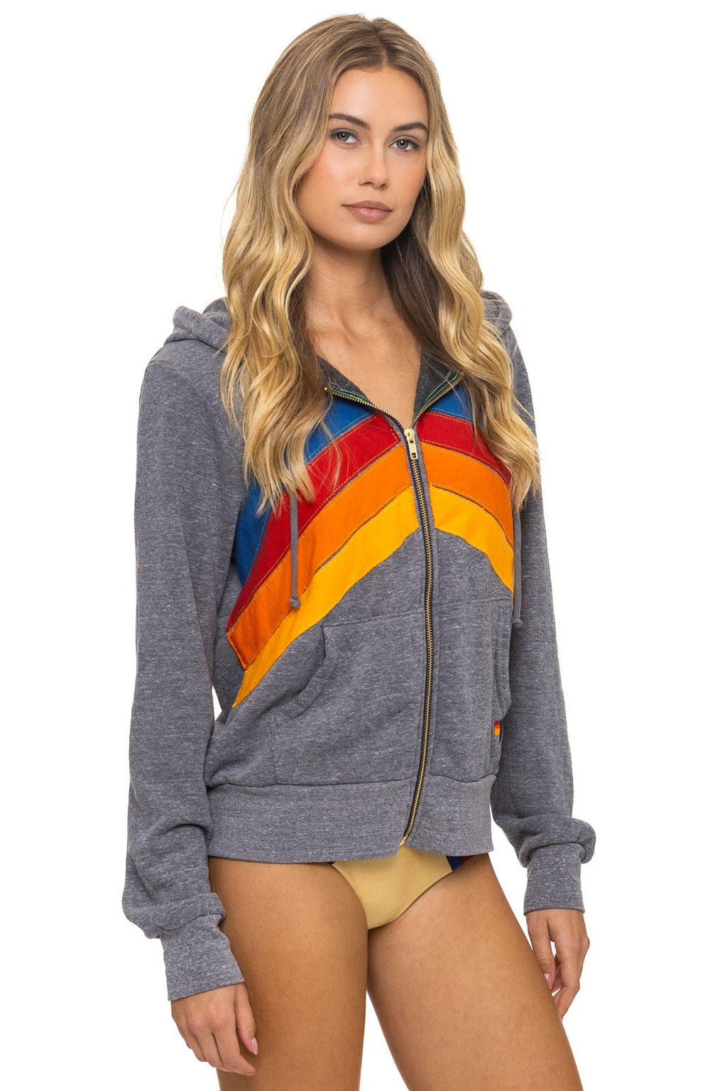 MOUNTAIN STITCH CHEVRON 4 ZIP HOODIE - HEATHER GREY
