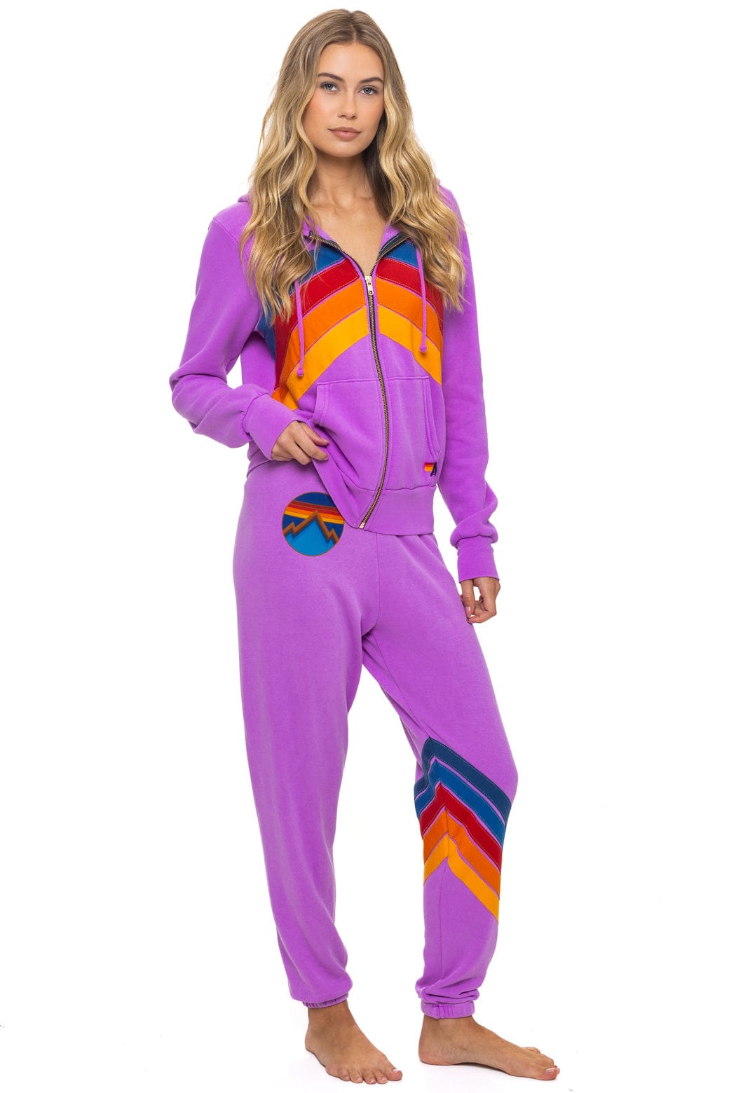 MOUNTAIN STITCH CHEVRON 4 ZIP HOODIE - NEON PURPLE