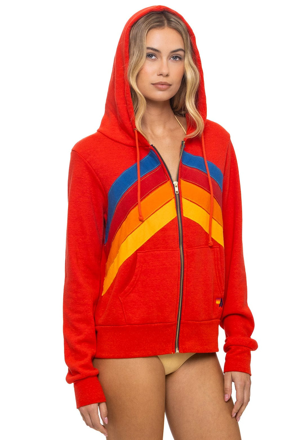 MOUNTAIN STITCH CHEVRON 4 ZIP HOODIE - RED