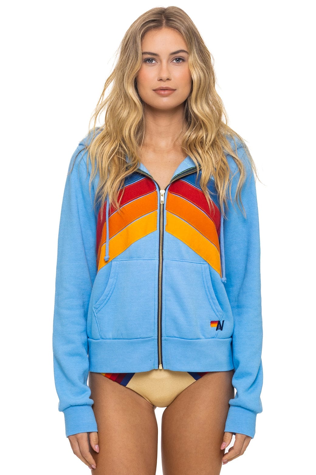 MOUNTAIN STITCH CHEVRON 4 ZIP HOODIE - SKY