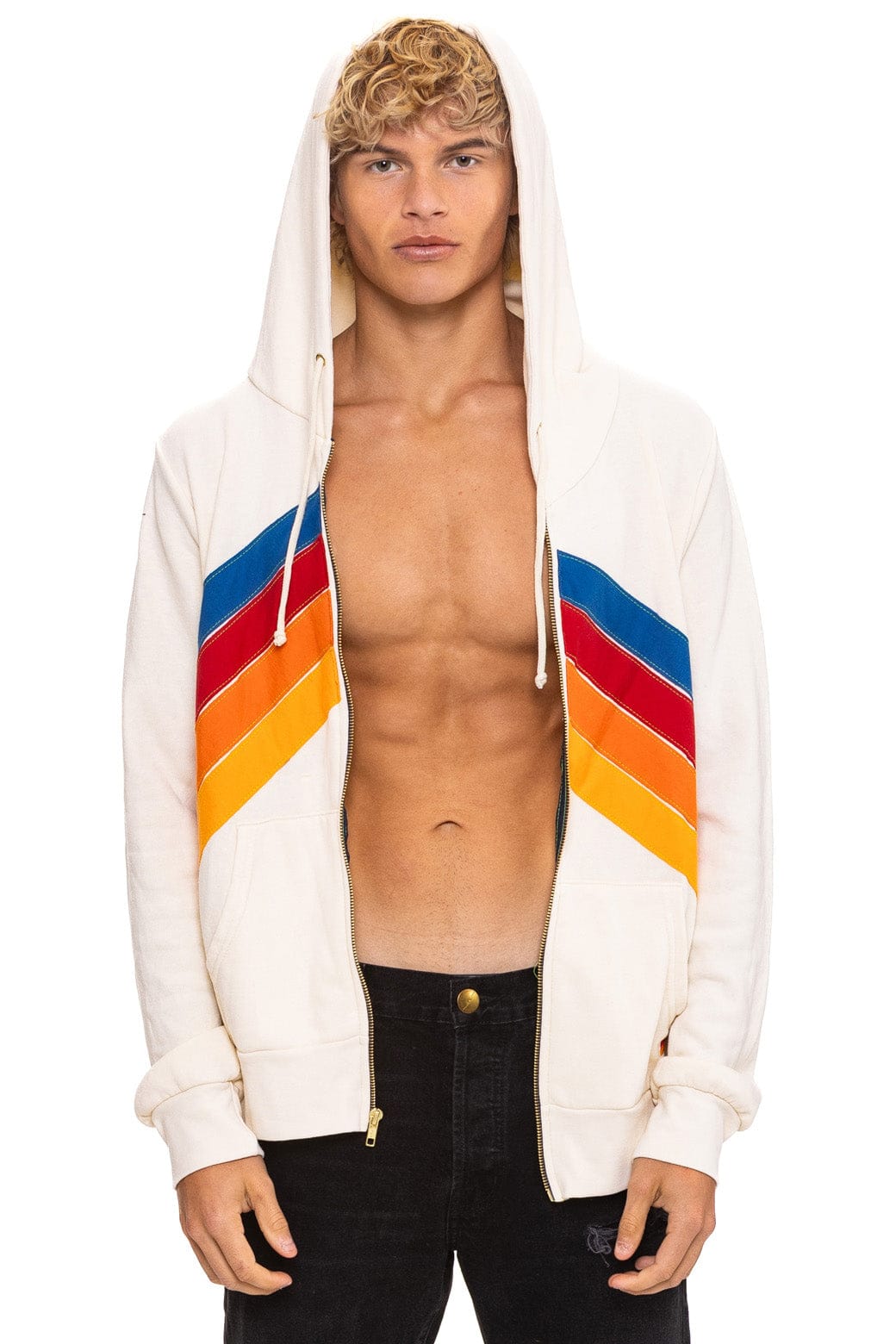 MOUNTAIN STITCH CHEVRON 4 ZIP HOODIE - VINTAGE WHITE