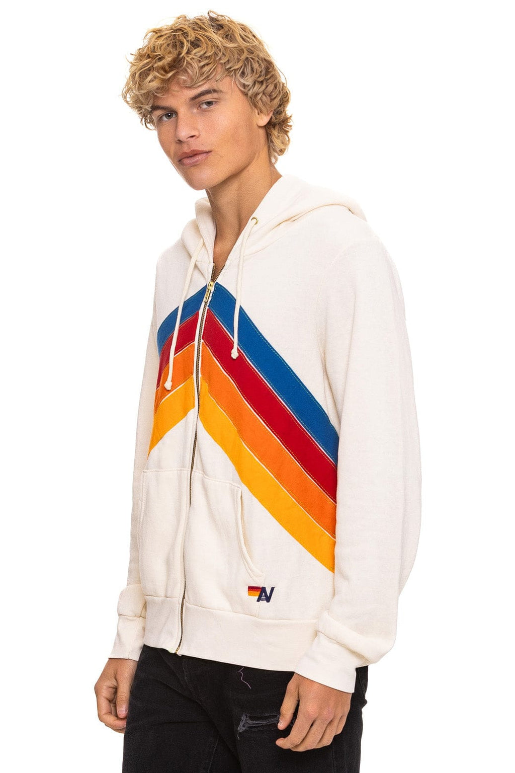 MOUNTAIN STITCH CHEVRON 4 ZIP HOODIE - VINTAGE WHITE