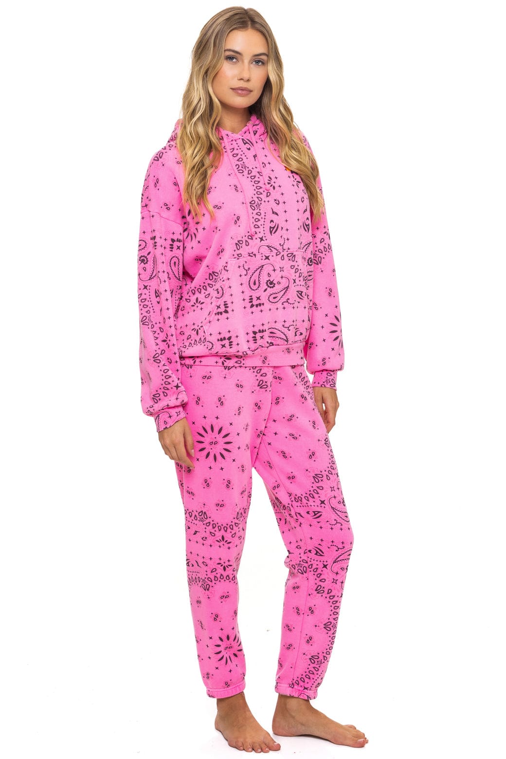 BANDANA RELAXED PULLOVER HOODIE - NEON PINK