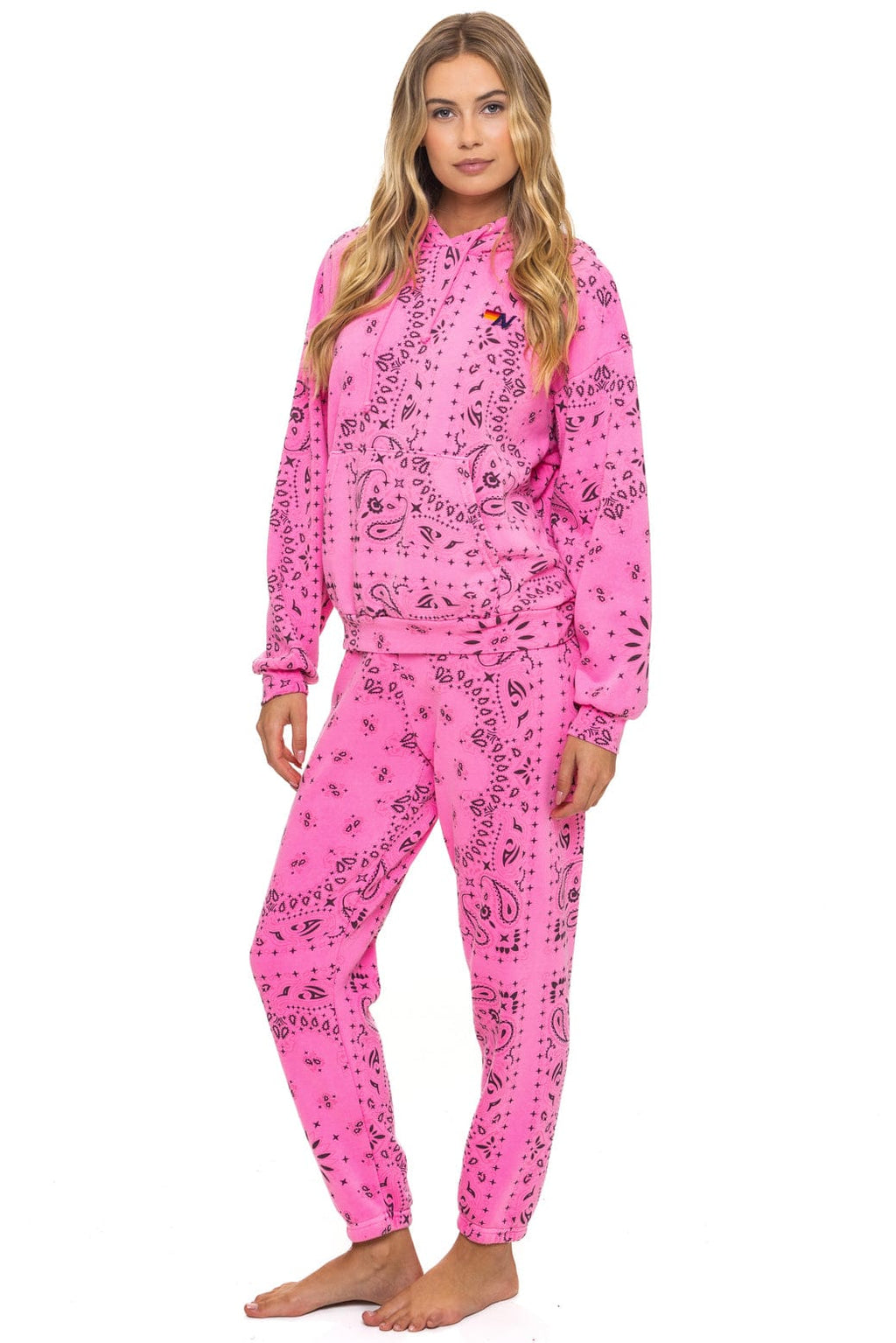 BANDANA RELAXED PULLOVER HOODIE - NEON PINK