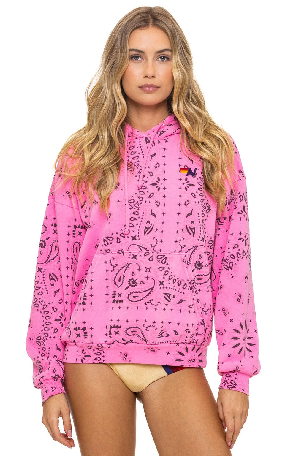 BANDANA RELAXED PULLOVER HOODIE - NEON PINK