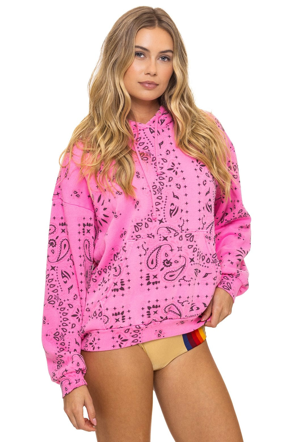 BANDANA RELAXED PULLOVER HOODIE - NEON PINK