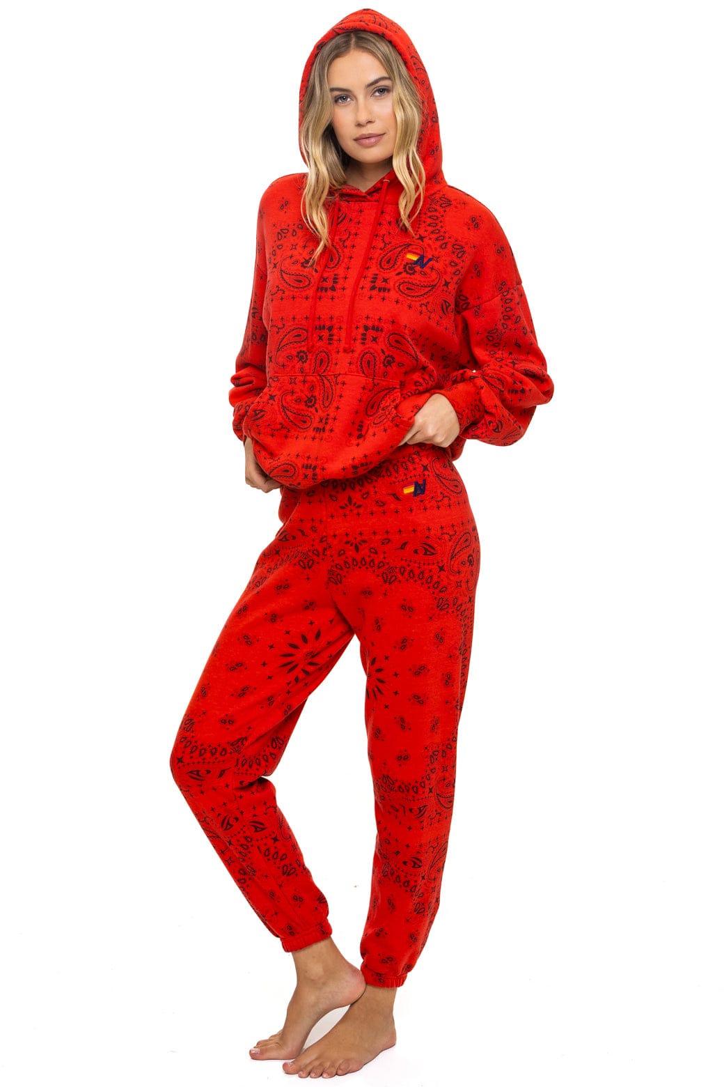 BANDANA RELAXED PULLOVER HOODIE - RED