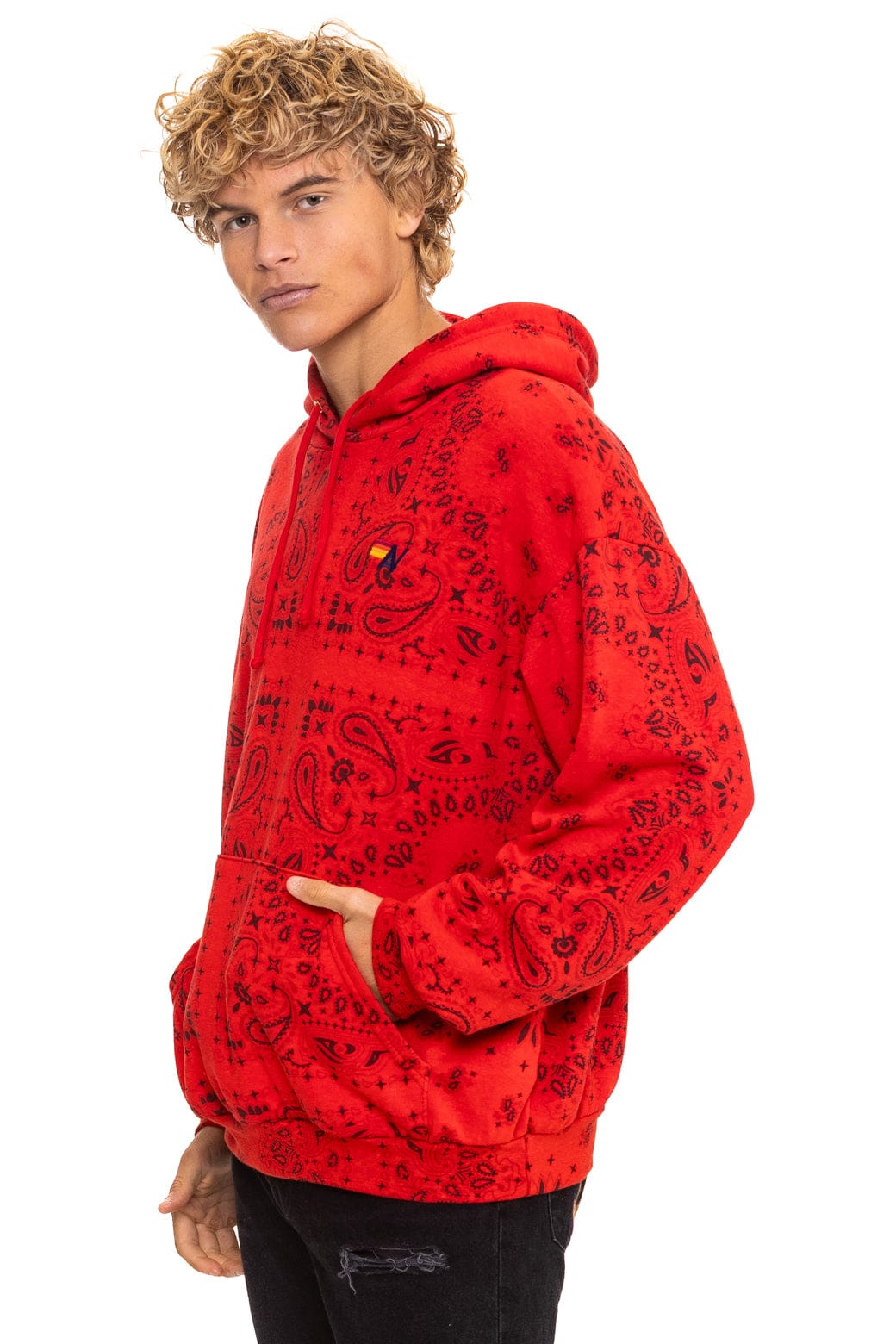 BANDANA RELAXED PULLOVER HOODIE - RED
