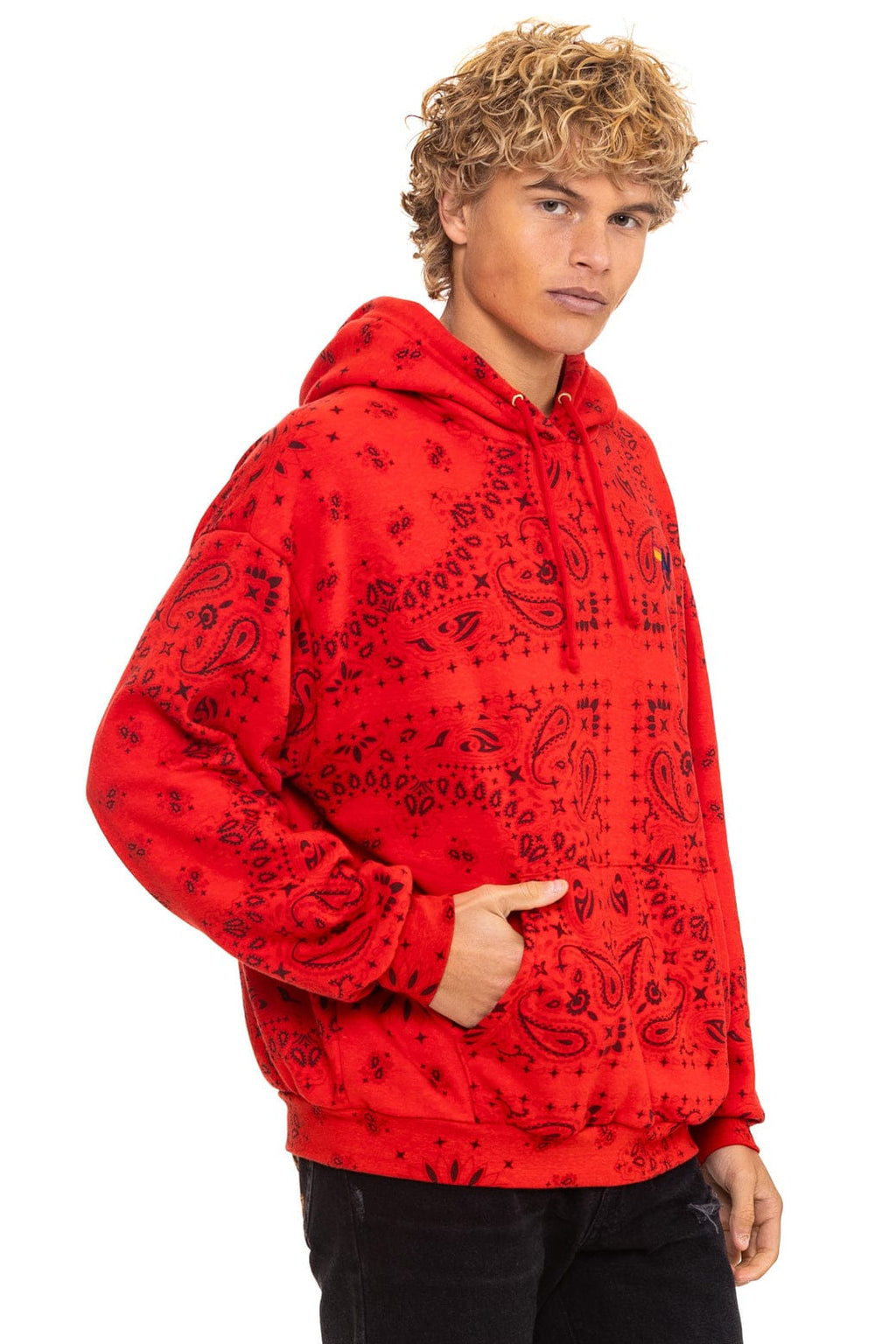 BANDANA RELAXED PULLOVER HOODIE - RED