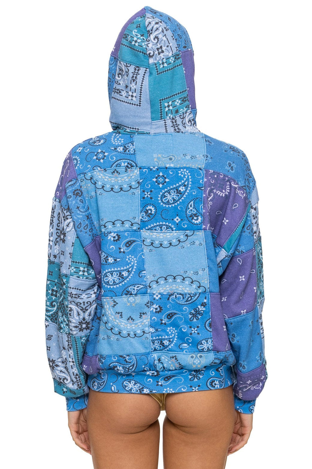 BANDANA QUILTED RELAXED PULLOVER HOODIE - BLUE