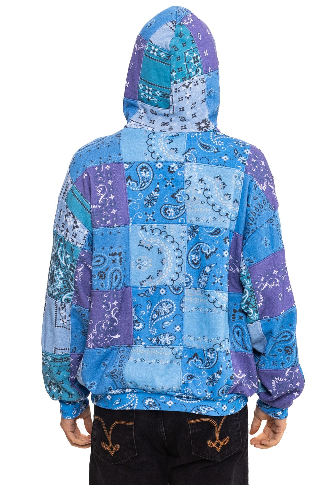 BANDANA QUILTED RELAXED PULLOVER HOODIE - BLUE