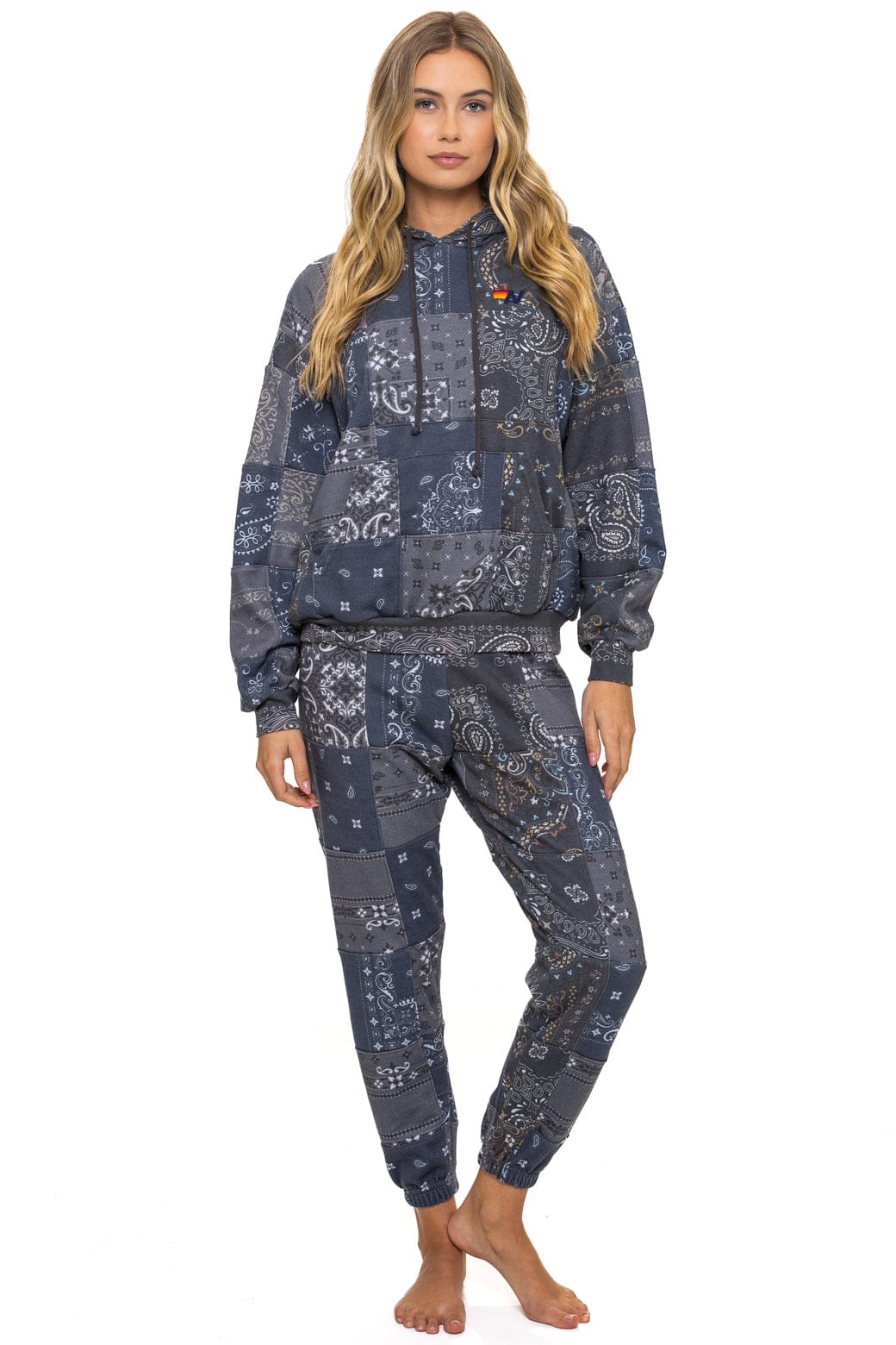 BANDANA QUILTED RELAXED PULLOVER HOODIE - CHARCOAL