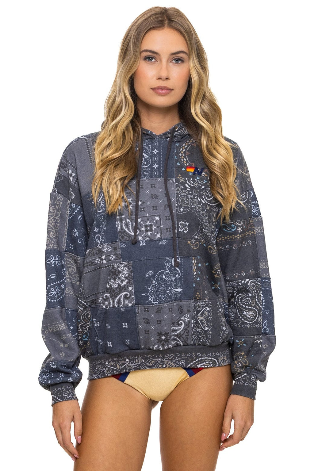BANDANA QUILTED RELAXED PULLOVER HOODIE - CHARCOAL