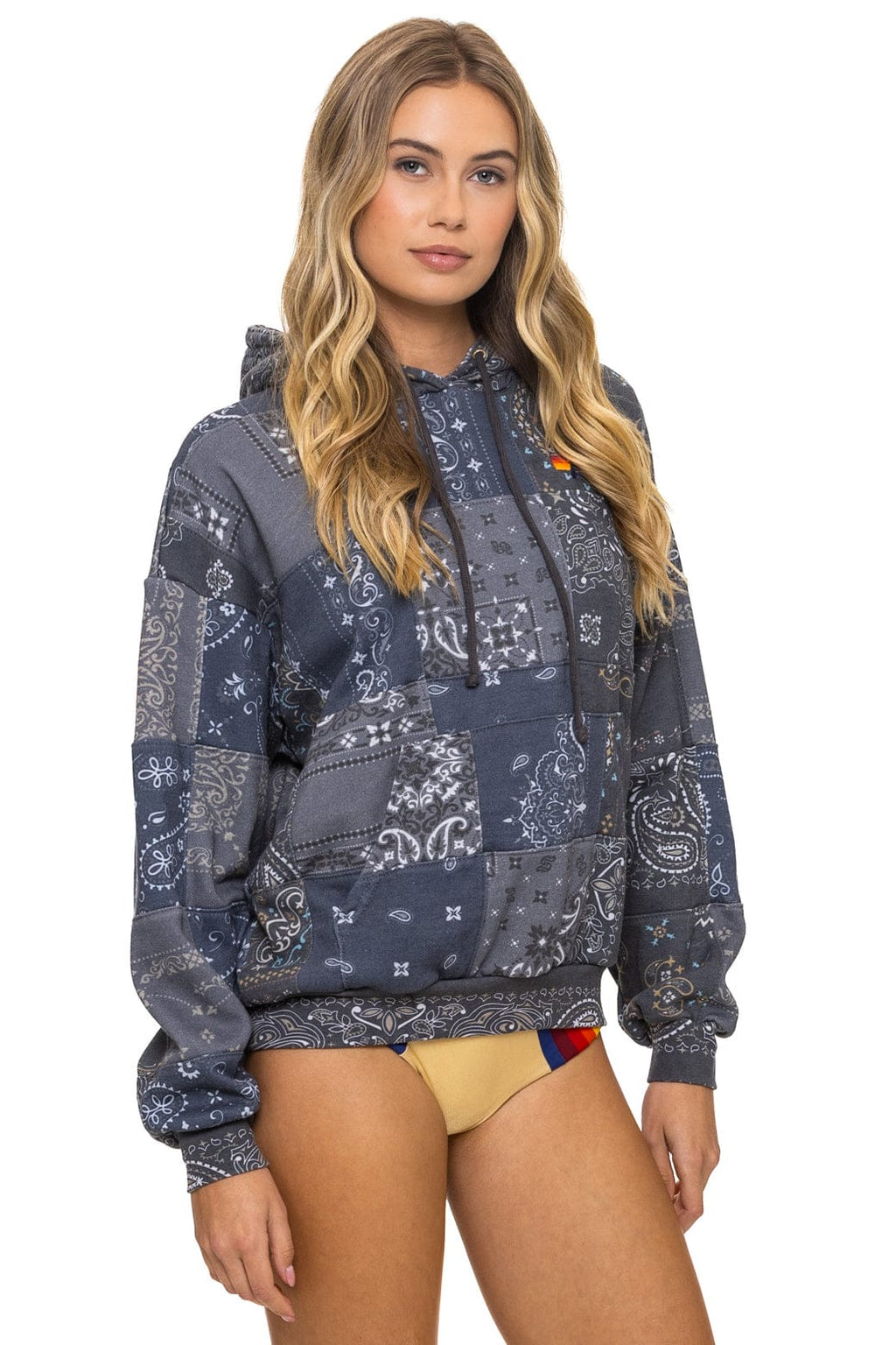 BANDANA QUILTED RELAXED PULLOVER HOODIE - CHARCOAL