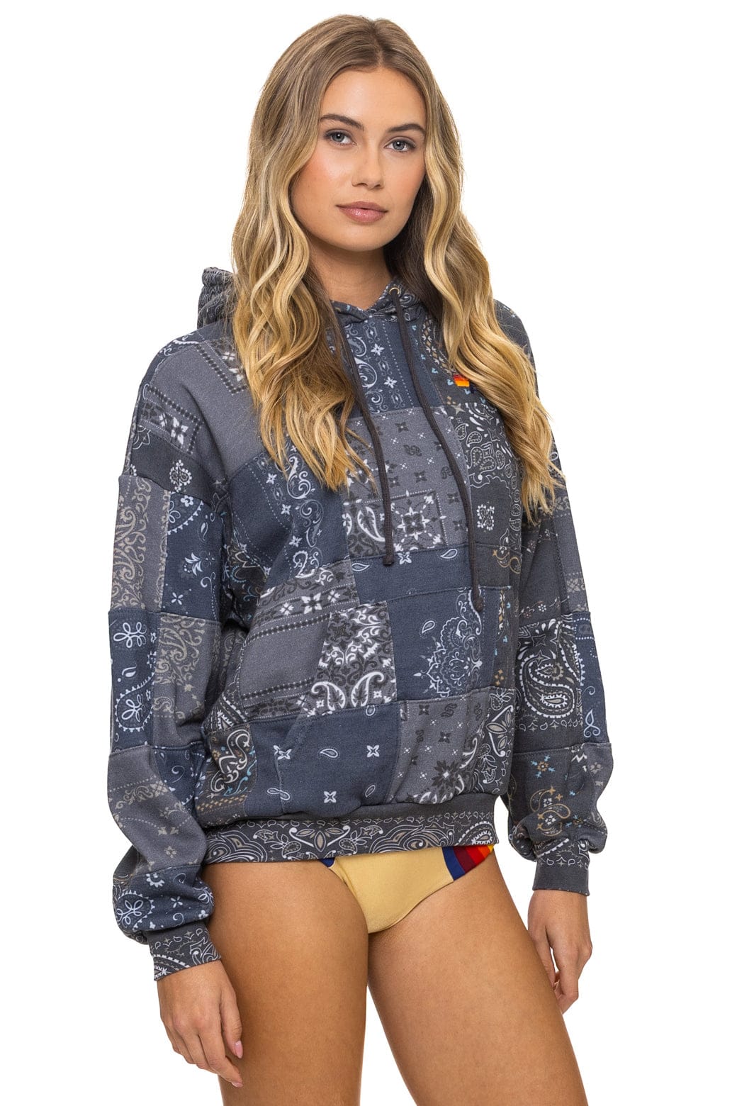 BANDANA QUILTED RELAXED PULLOVER HOODIE - CHARCOAL