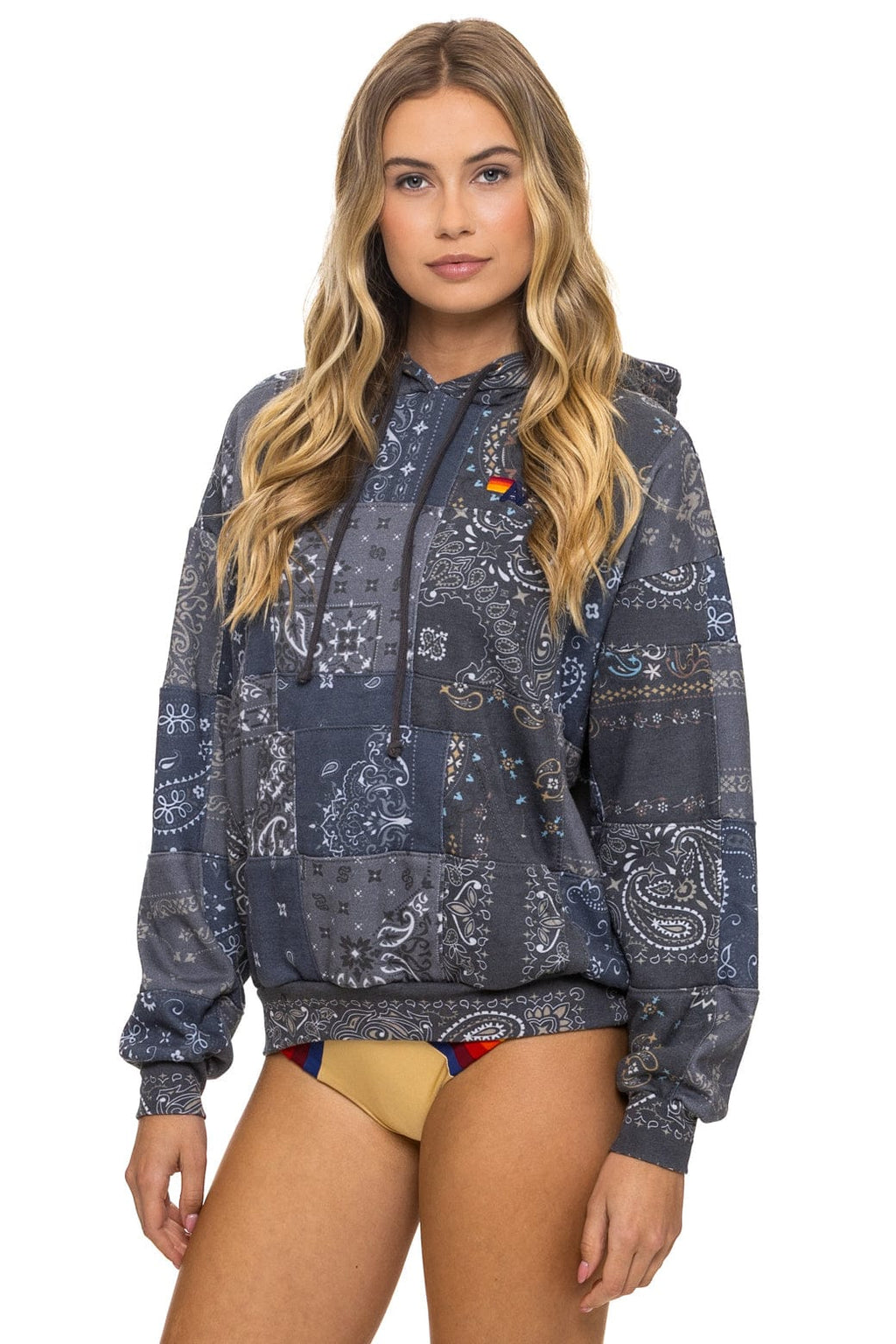 BANDANA QUILTED RELAXED PULLOVER HOODIE - CHARCOAL