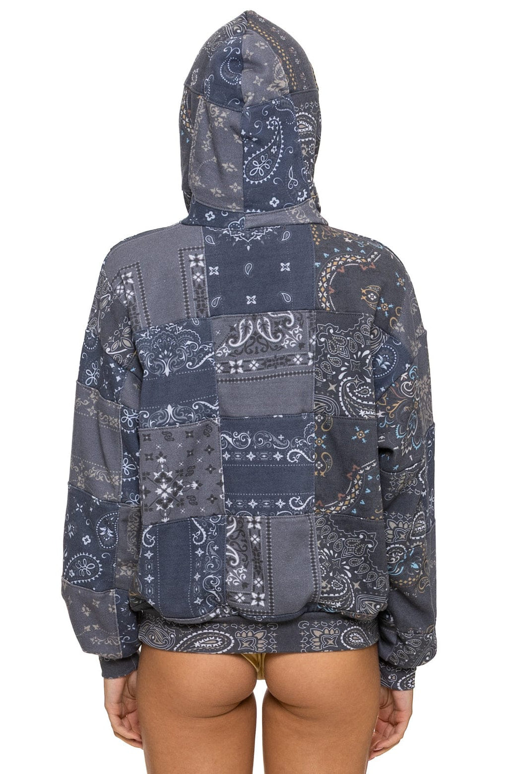 BANDANA QUILTED RELAXED PULLOVER HOODIE - CHARCOAL