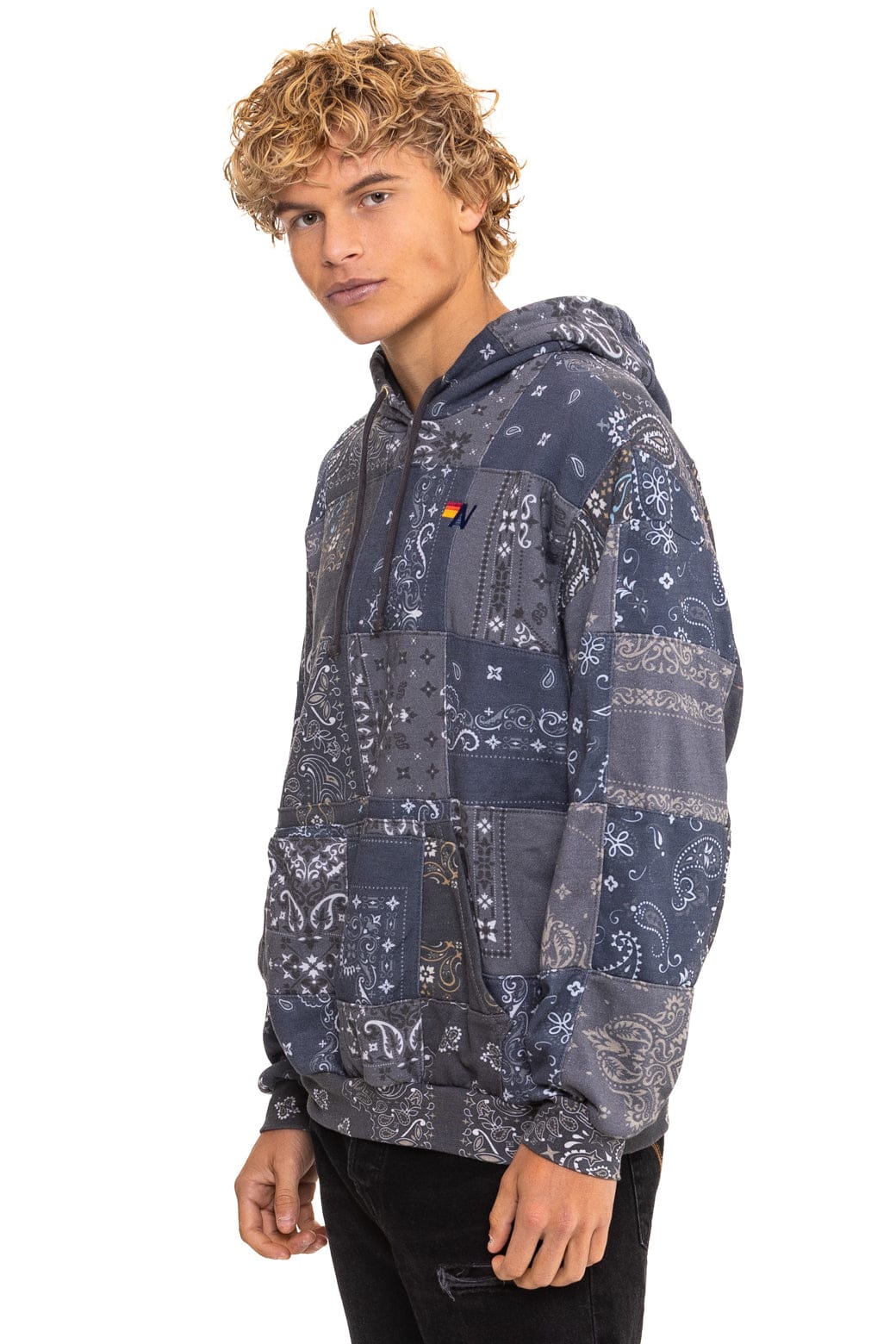 BANDANA QUILTED RELAXED PULLOVER HOODIE - CHARCOAL