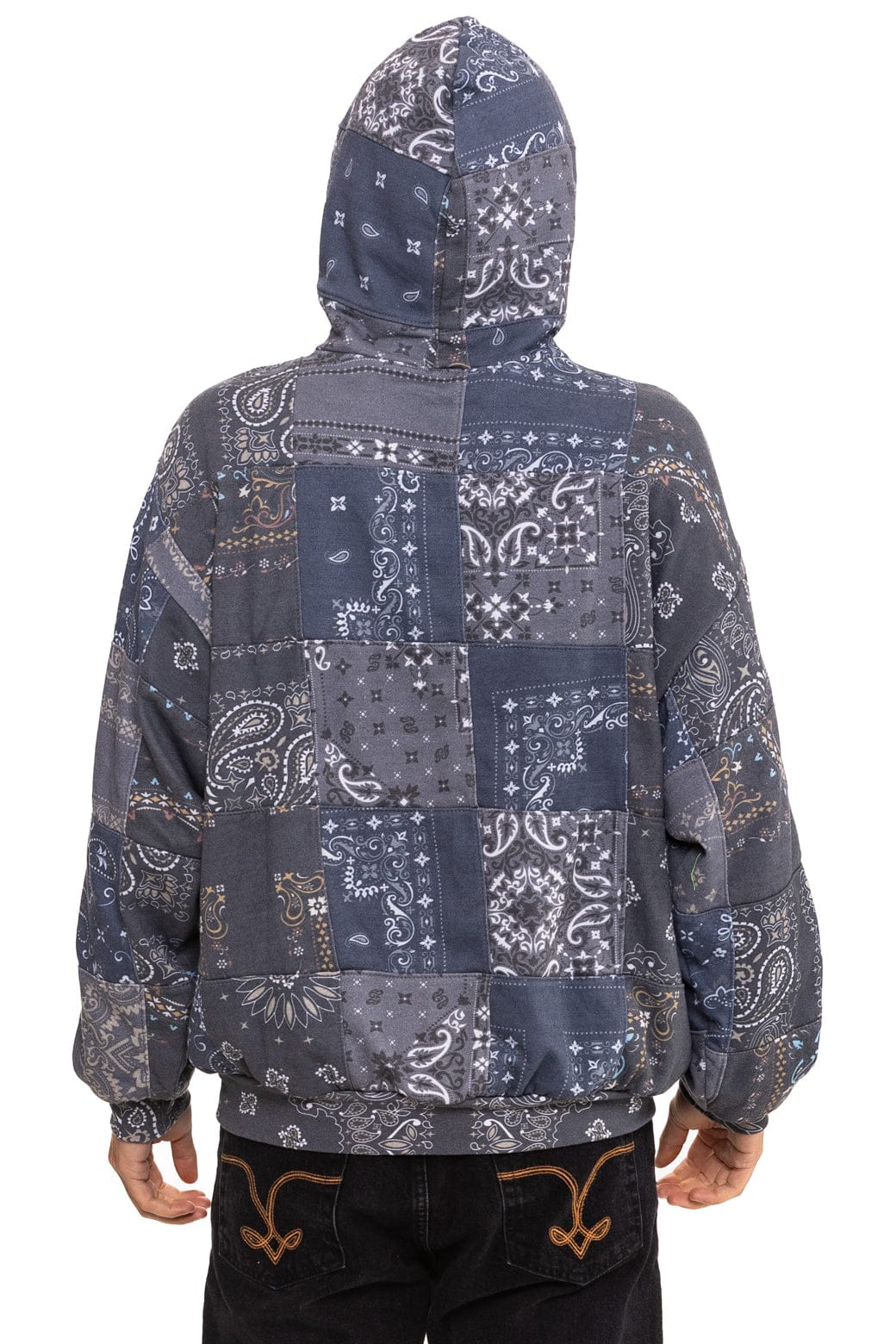 BANDANA QUILTED RELAXED PULLOVER HOODIE - CHARCOAL
