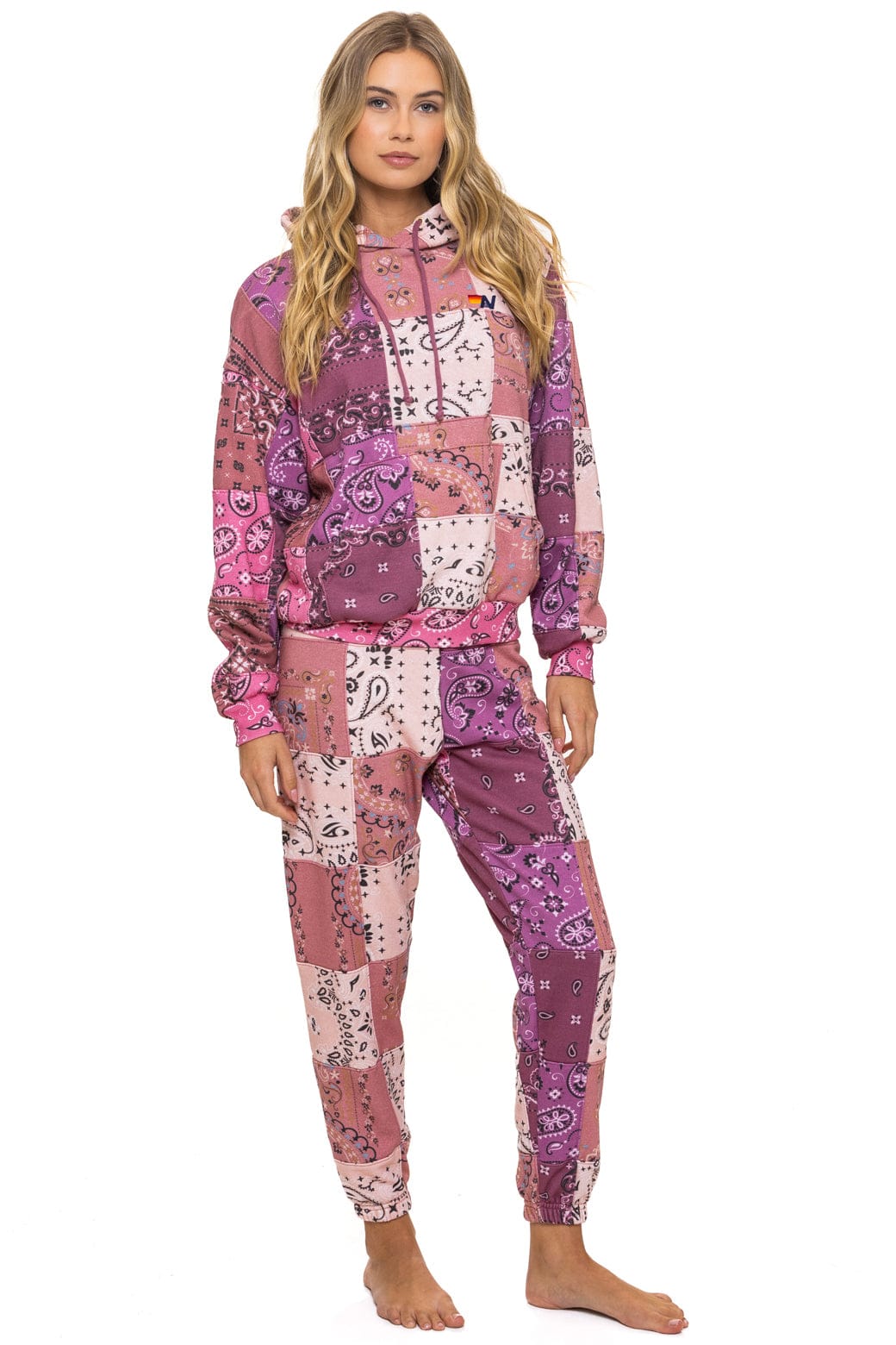 BANDANA QUILTED RELAXED PULLOVER HOODIE - PINK