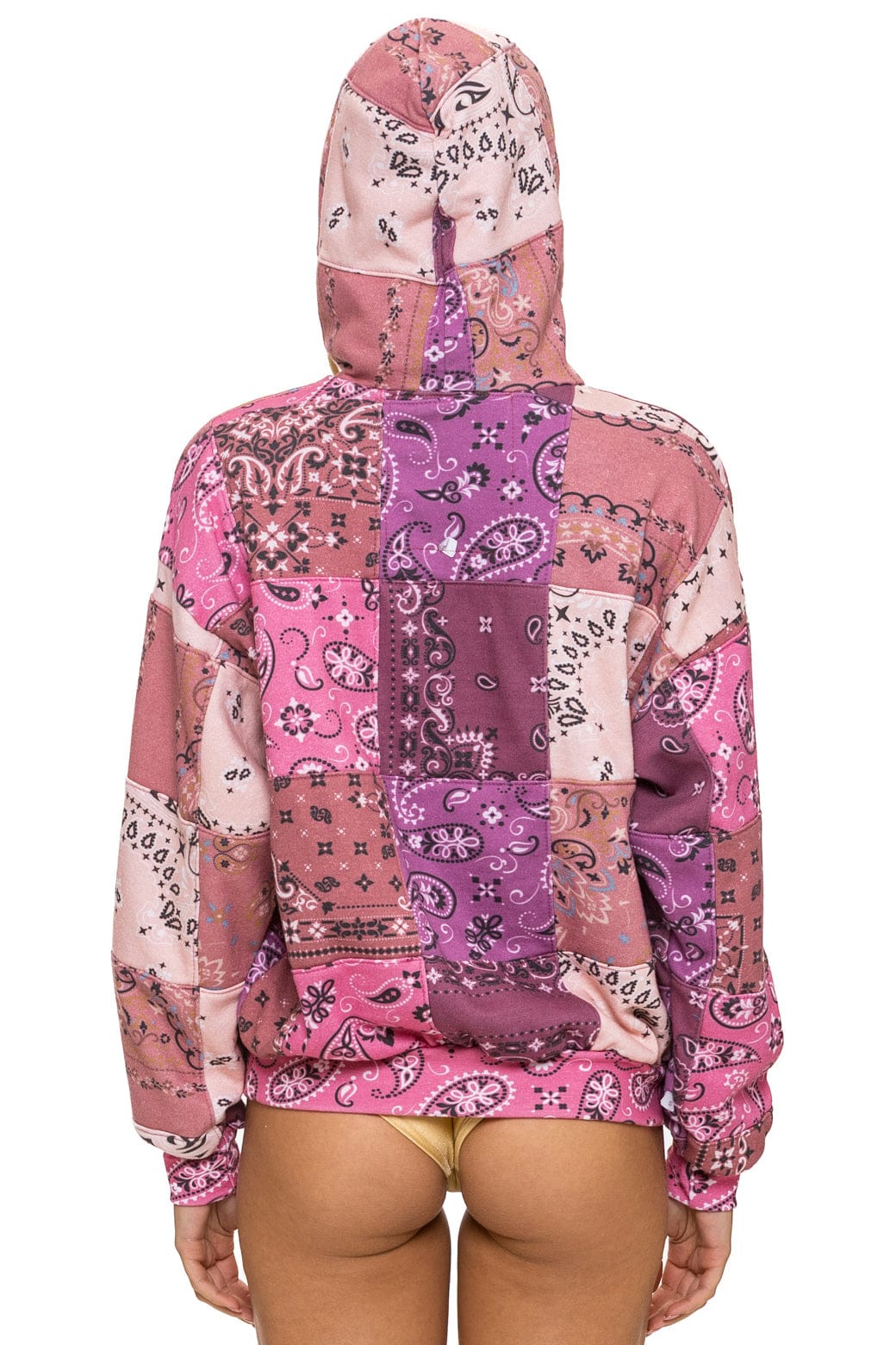 BANDANA QUILTED RELAXED PULLOVER HOODIE - PINK