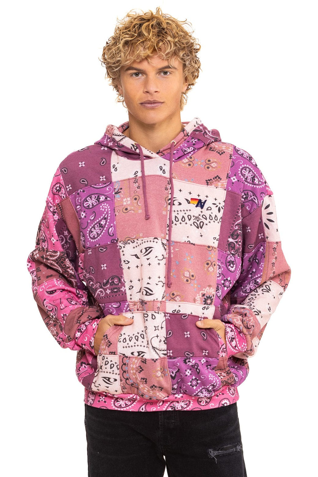 BANDANA QUILTED RELAXED PULLOVER HOODIE - PINK