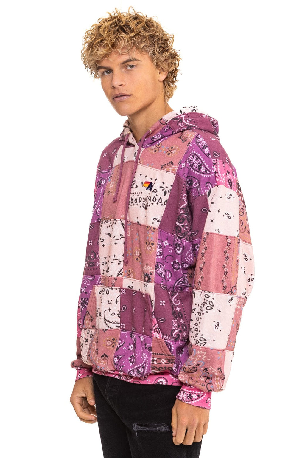 BANDANA QUILTED RELAXED PULLOVER HOODIE - PINK