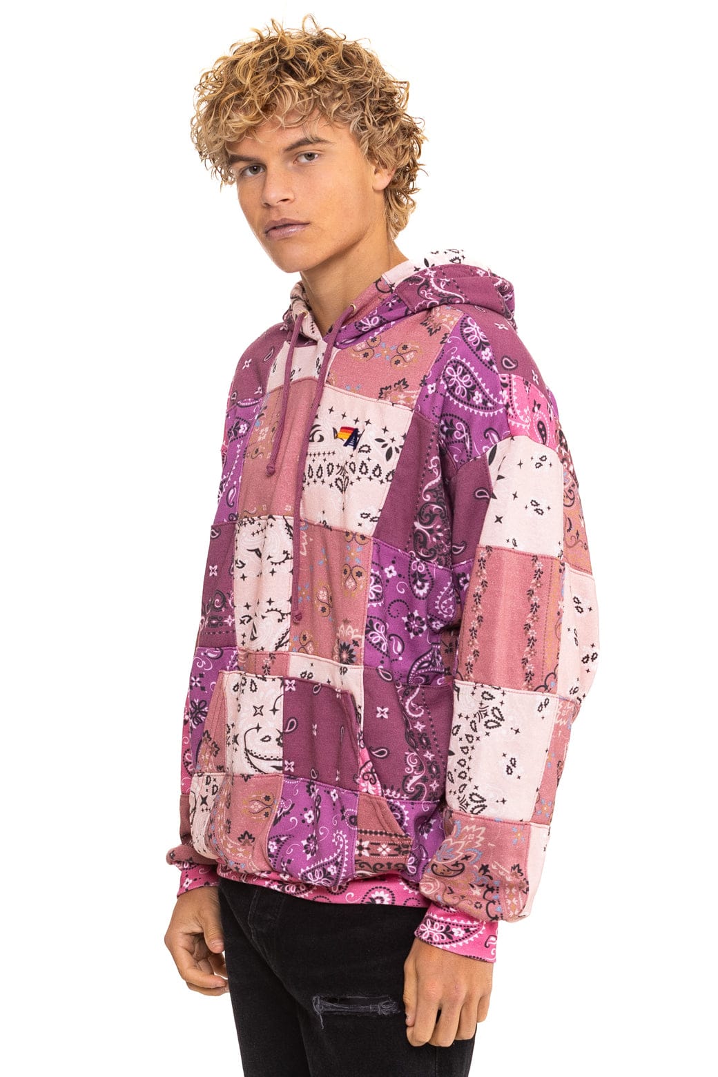 BANDANA QUILTED RELAXED PULLOVER HOODIE - PINK