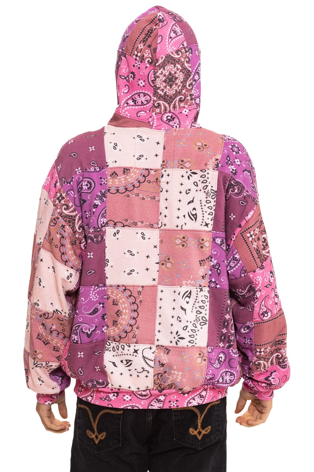 BANDANA QUILTED RELAXED PULLOVER HOODIE - PINK