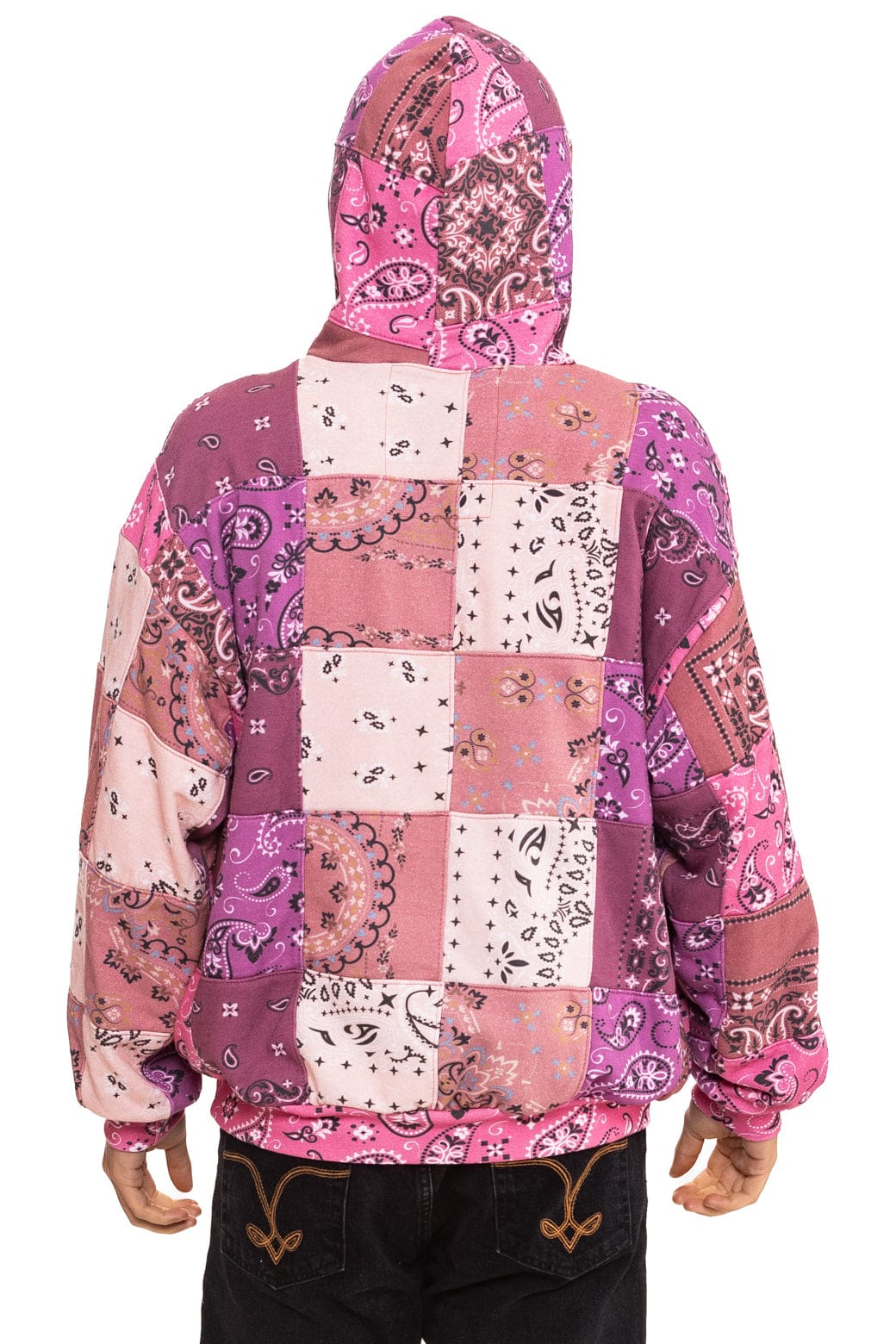 BANDANA QUILTED RELAXED PULLOVER HOODIE - PINK