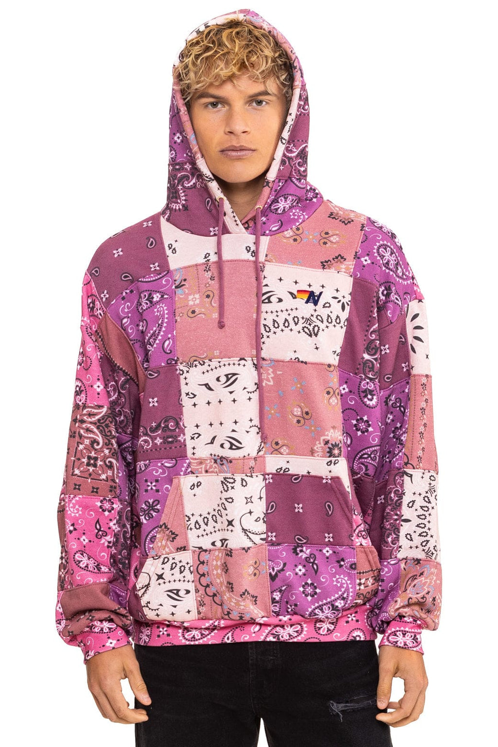 BANDANA QUILTED RELAXED PULLOVER HOODIE - PINK